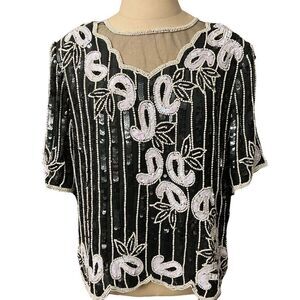 Stenay Vintage Fully Beaded Sequined Silk Blouse / SZ: L